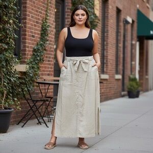 Old Navy beige hundred percent linen belted maxi length skirt size 18